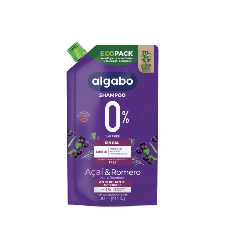 Algabo - Sin Sal x300 ml Shampoo Açaí \u0026 Romero Antioxidante