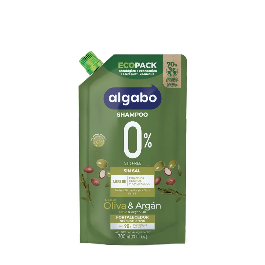 Algabo - Sin Sal x300 ml Shampoo Oliva \u0026 Argán Fortalecedor