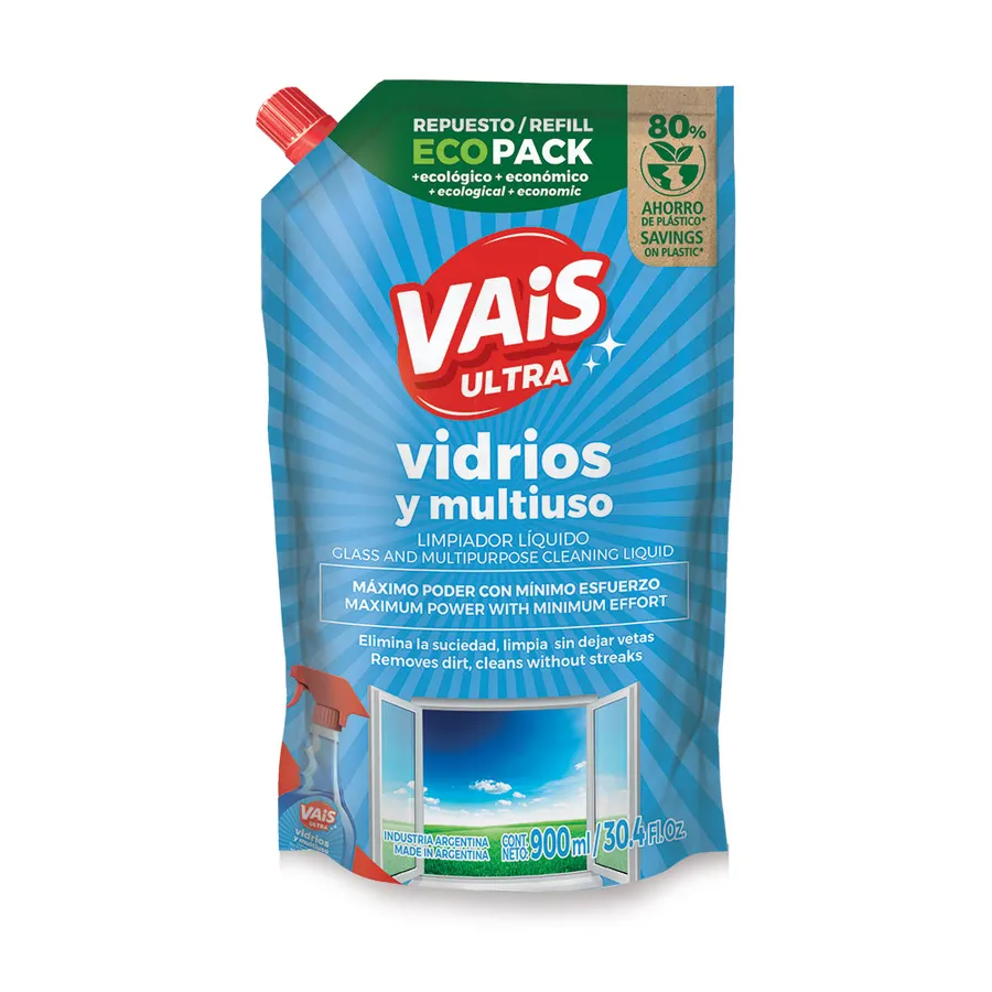 Vais - Ecopack x900 ml - Limpiador Líquido Vidrios y Multiuso