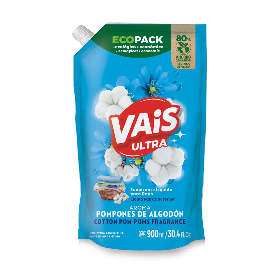 Vais - Ecopack x900 ml - Suavizante Líquido para Ropa Pompones de Algodón