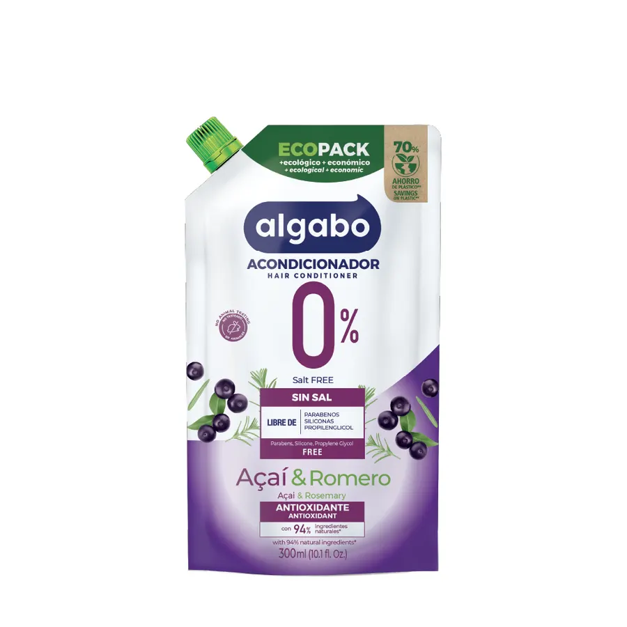 Algabo - Sin Sal x300 ml Acondicionador Açaí \u0026 Romero Antioxidante