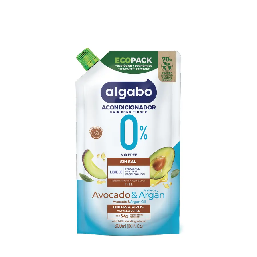 Algabo - Sin Sal x300 ml Acondicionador Avocado y Aceite de Argan Ondas y Rizos