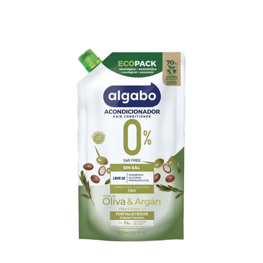 Algabo - Sin Sal x300 ml Acondicionador Oliva \u0026 Argán Fortalecedor