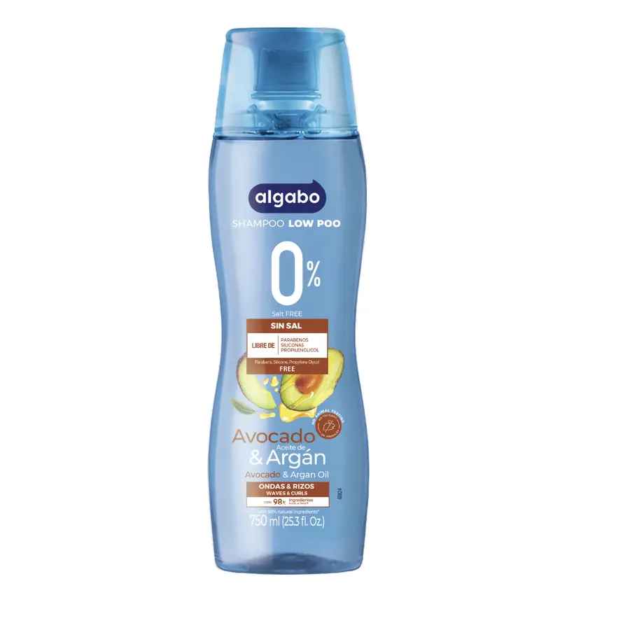 Algabo - Sin Sal x750 ml Shampoo Avocado y Aceite de Argan Ondas y Rizos