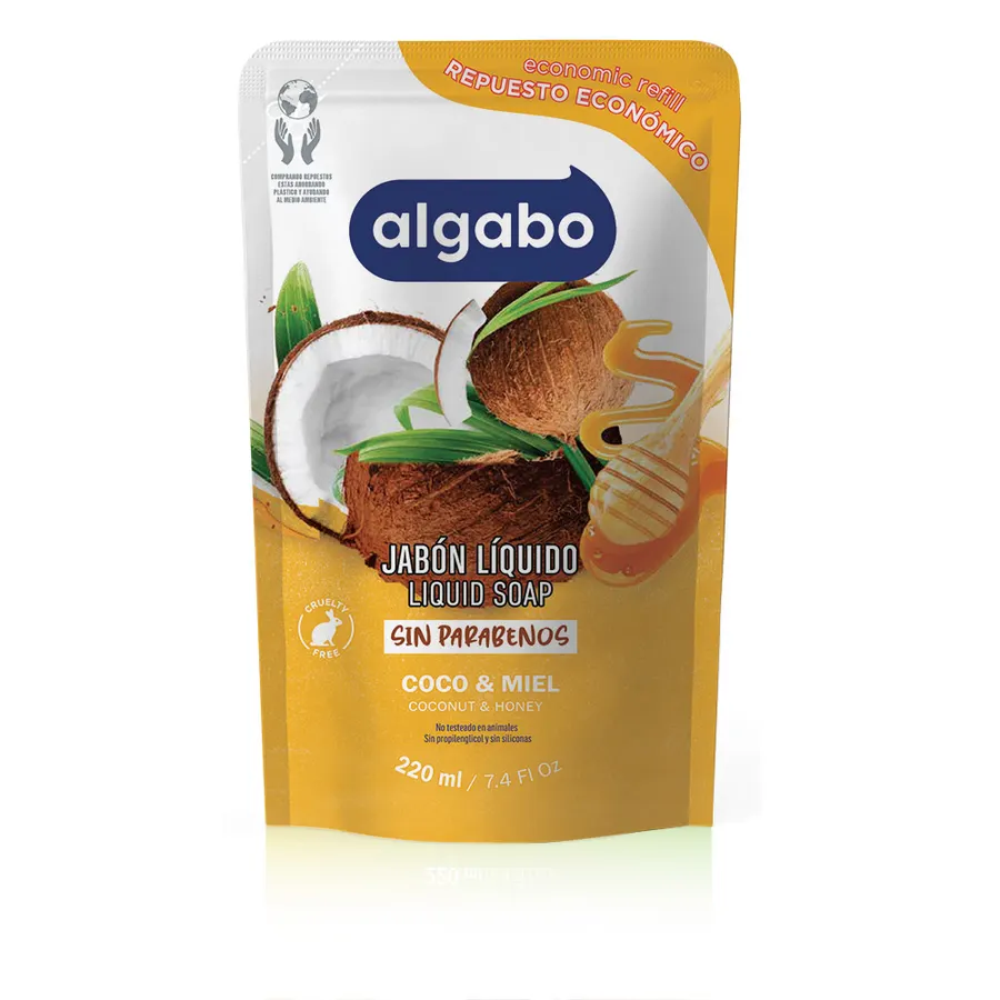 Algabo - Jabón Líquido x220 ml - Repuesto Económico Coco y Miel