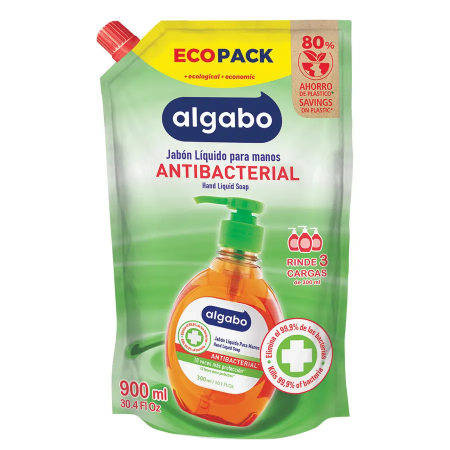 Algabo - Jabón Líquido x900 ml - Antibacterial Ecopack