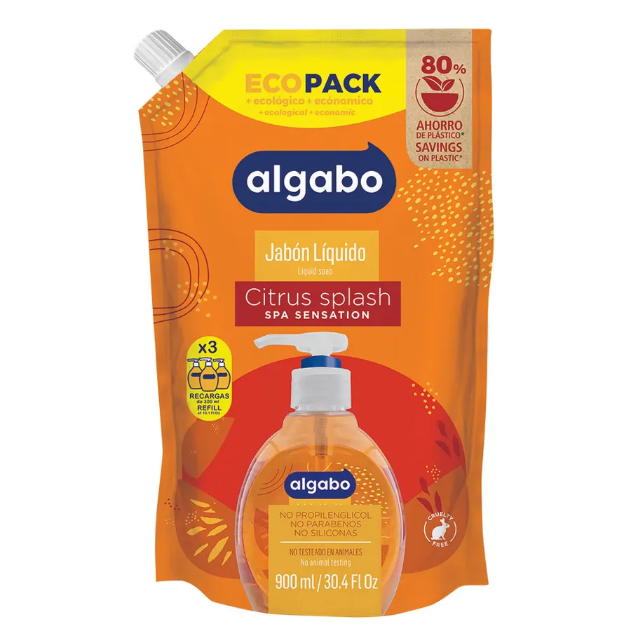 Algabo - Jabón Líquido x900 ml - Citrus Splash Ecopack