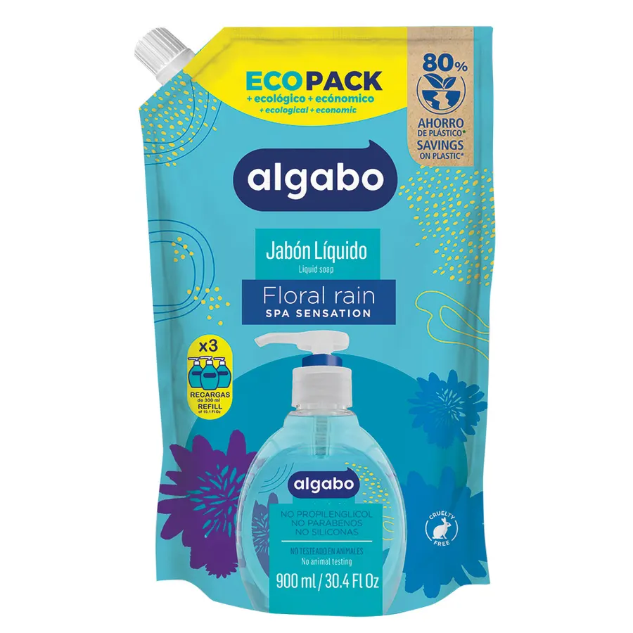 Algabo - Jabón Líquido x900 ml - Floral Rain Ecopack