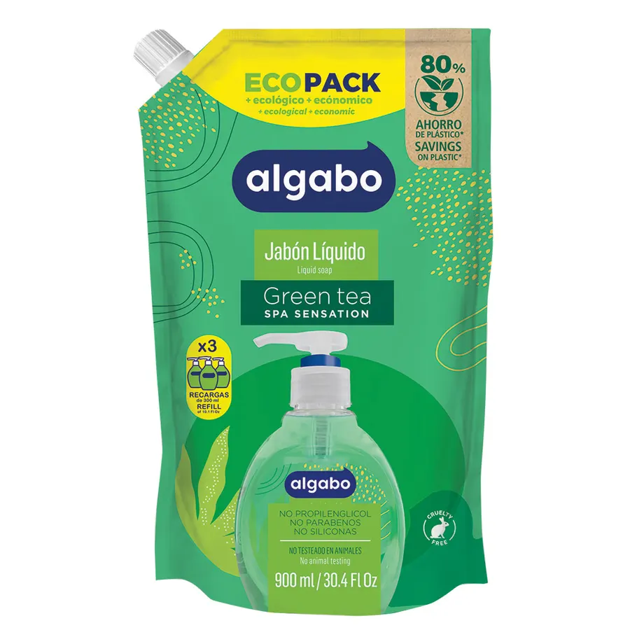 Algabo - Jabón Líquido x900 ml - Green Tea Ecopack